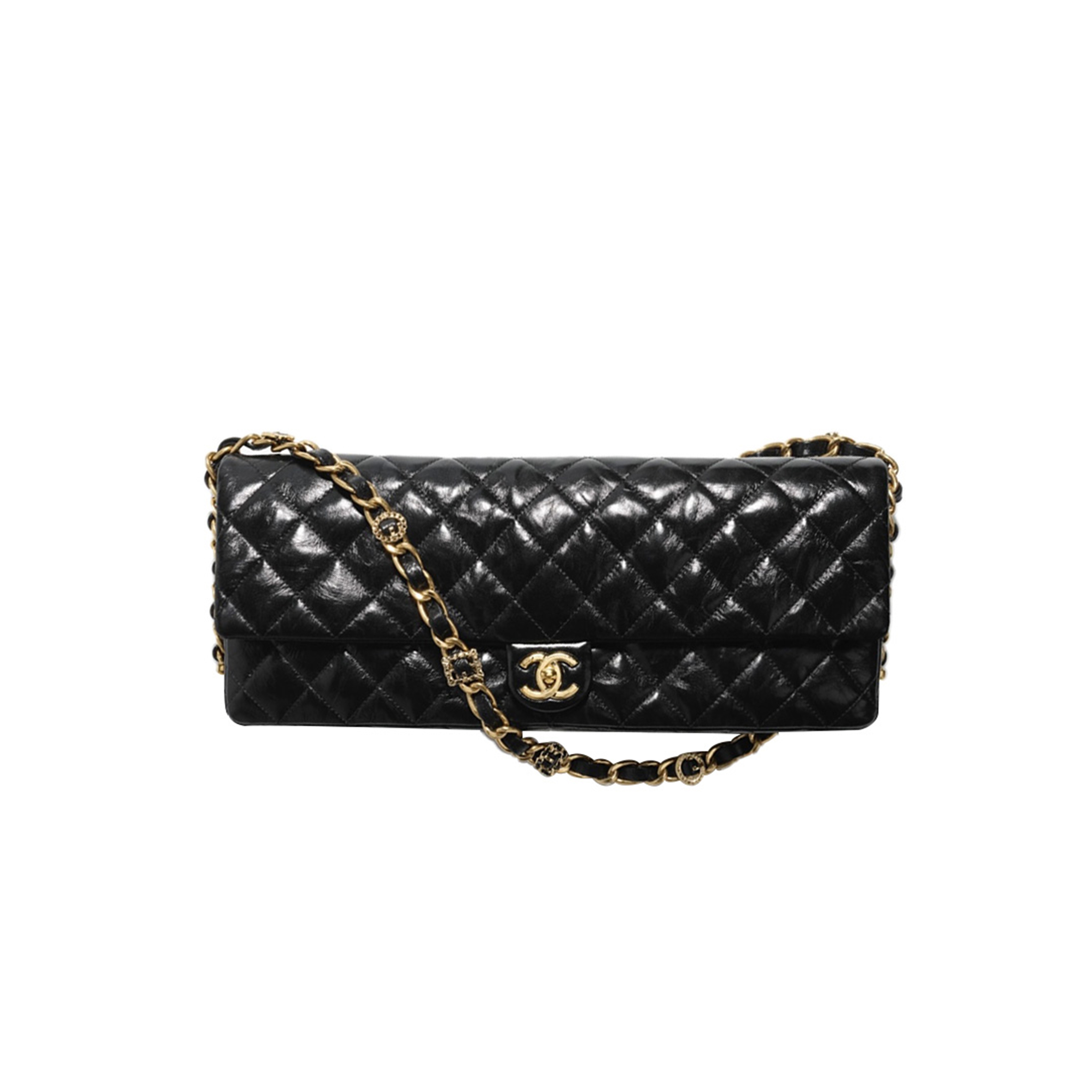 CHANEL MASTER MAXI CLUTCH SHINY LAMBSKIN GOLD TONE METALLIC BLACK AS5006 (38*18*4cm)